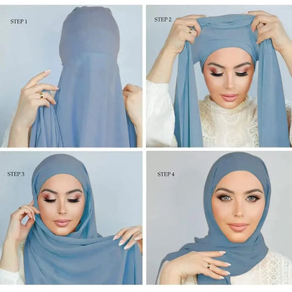 Solid color Blue underscarf hijab cap by AmoorFemme. Made from breathable for comfort.