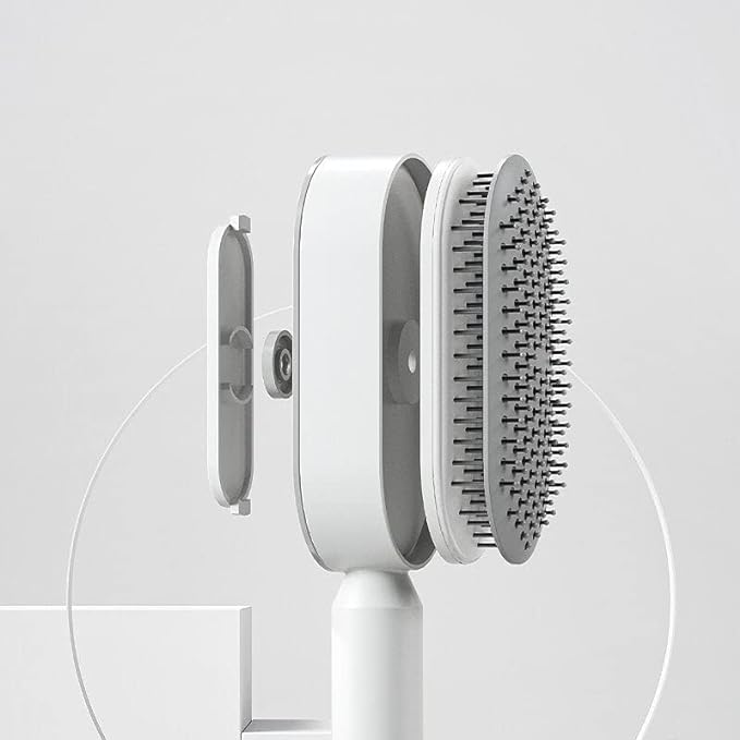 AmoorCare Self Cleaning Anti-Static Hair Brush. Self cleaning hairbrush with anti-static technology for detangling, frizz control, and smoother hair. Easy to clean base for effortless hair care.
