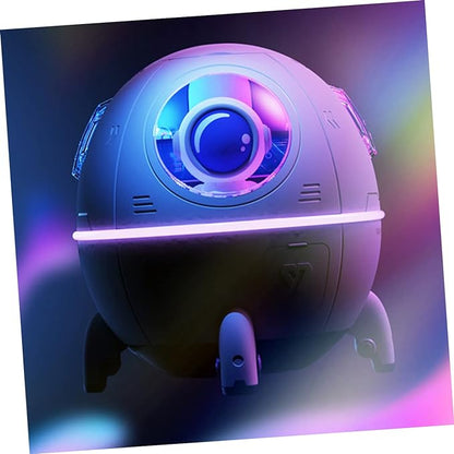 AmoorCity Ultrasonic Diffuser with Colorful Lights. This spaceship-shaped diffuser uses ultrasonic waves to disperse essential oils and humidify the air. It features colorful lights for a relaxing ambiance.  pen_spark