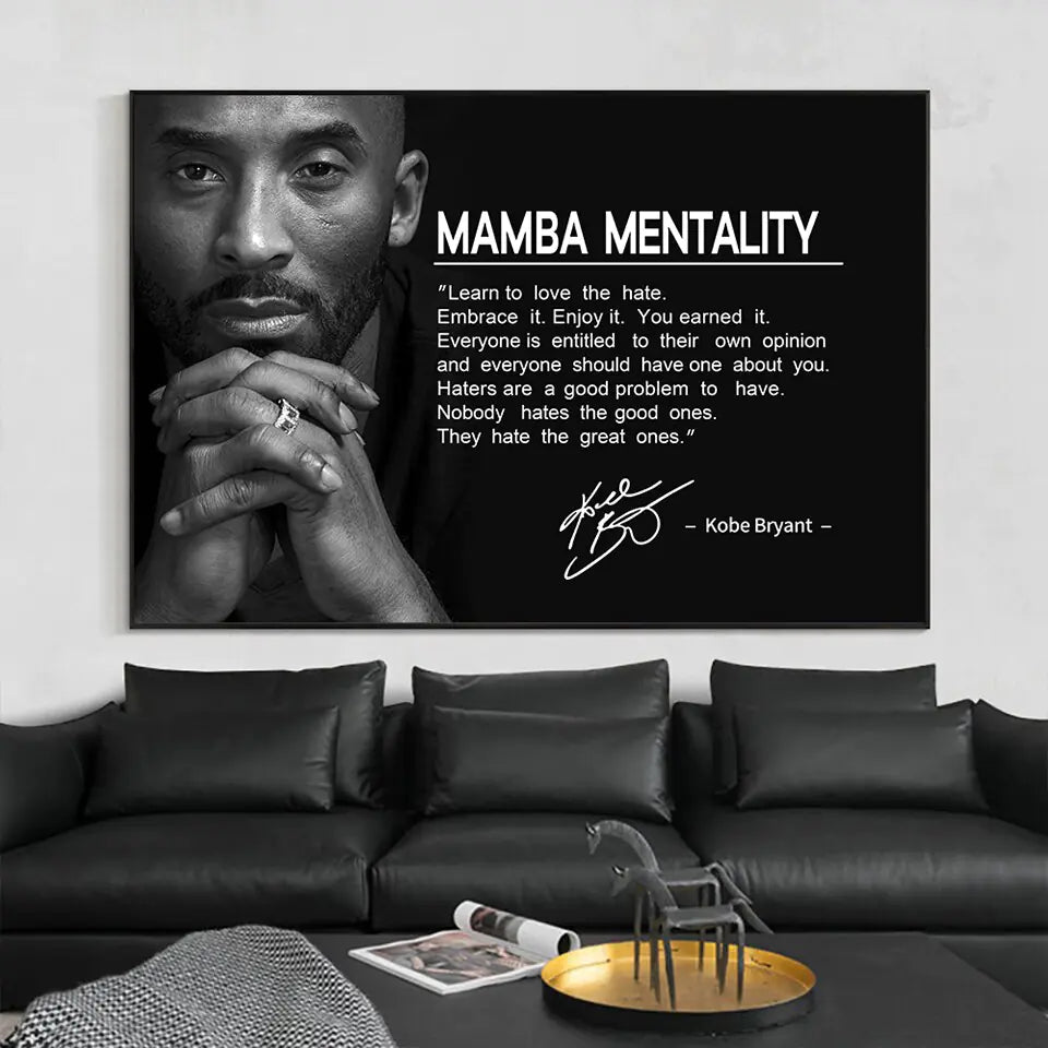 High-quality black and white poster featuring inspirational quotes by Kobe Bryant. Perfect for motivating athletes and fans.