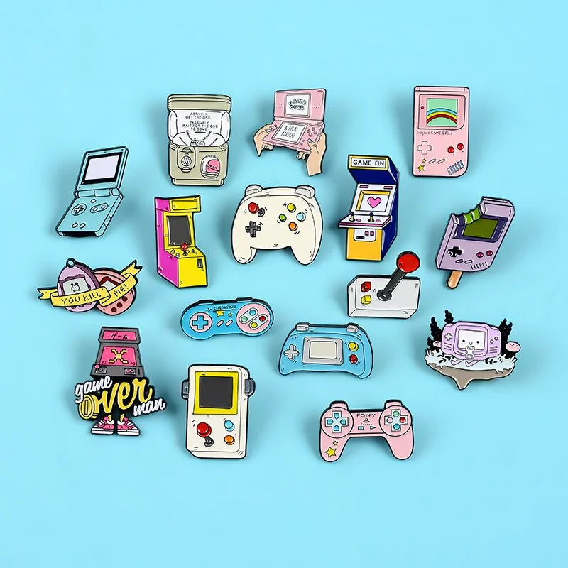 AmoorCity Retro Arcade Game Enamel Pins. Collection of enamel lapel pins featuring classic video game characters and logos. Perfect for gamers of all ages who love retro arcade nostalgia