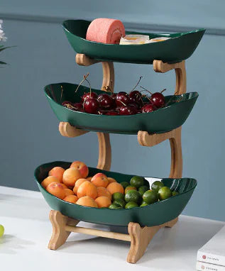 AmoorCity 3 Tier Ceramic Fruit Basket. Stylish and functional fruit storage solution for the kitchen counter. Ample space for fruits with easy access on 3 tiers.