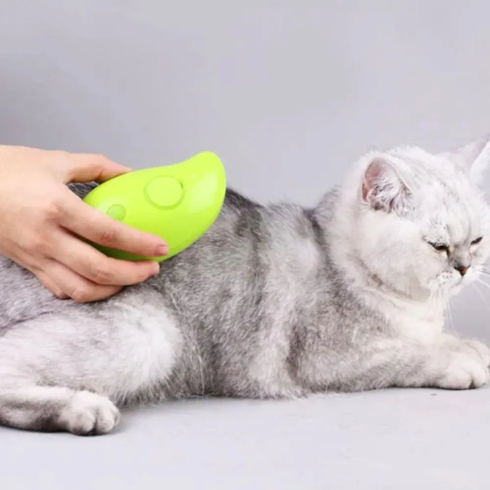 AmoorPet Electric Steam Brush for effortless pet grooming. Gentle steam loosens fur for easy removal. Perfect for cats and dogs to reduce shedding and keep your home fur-free.