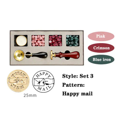 AmoorCity Wax Seal Stamp Set with wooden handle and metal stamp. Includes wax beads for creating classic wax seals on envelopes, invitations, etc.