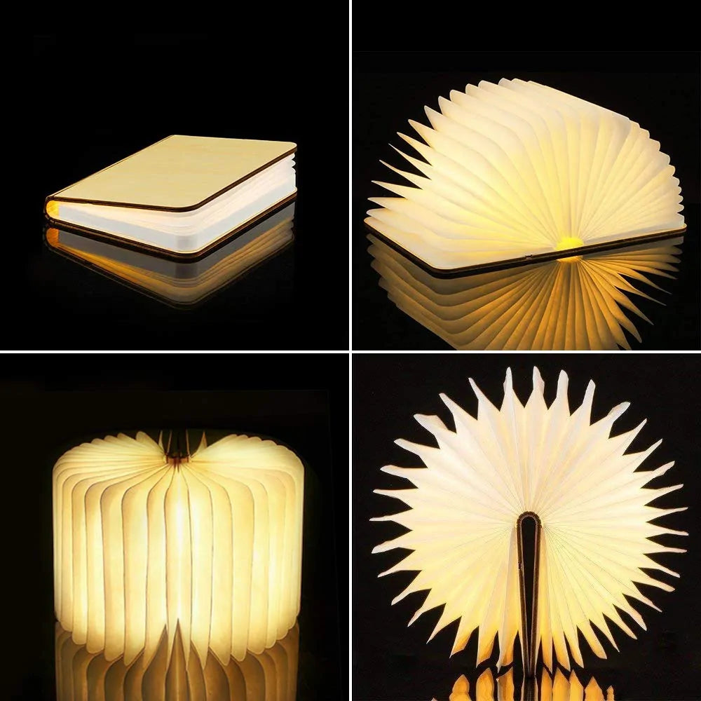 AmoorCity LED Book Night Light: Wooden, USB Rechargeable, Foldable