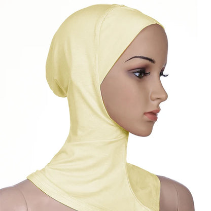 Breathable athletic underscarf hijab for women in a Yellow by AmoorFemme. Made from sweat-wicking material for comfort during workouts.