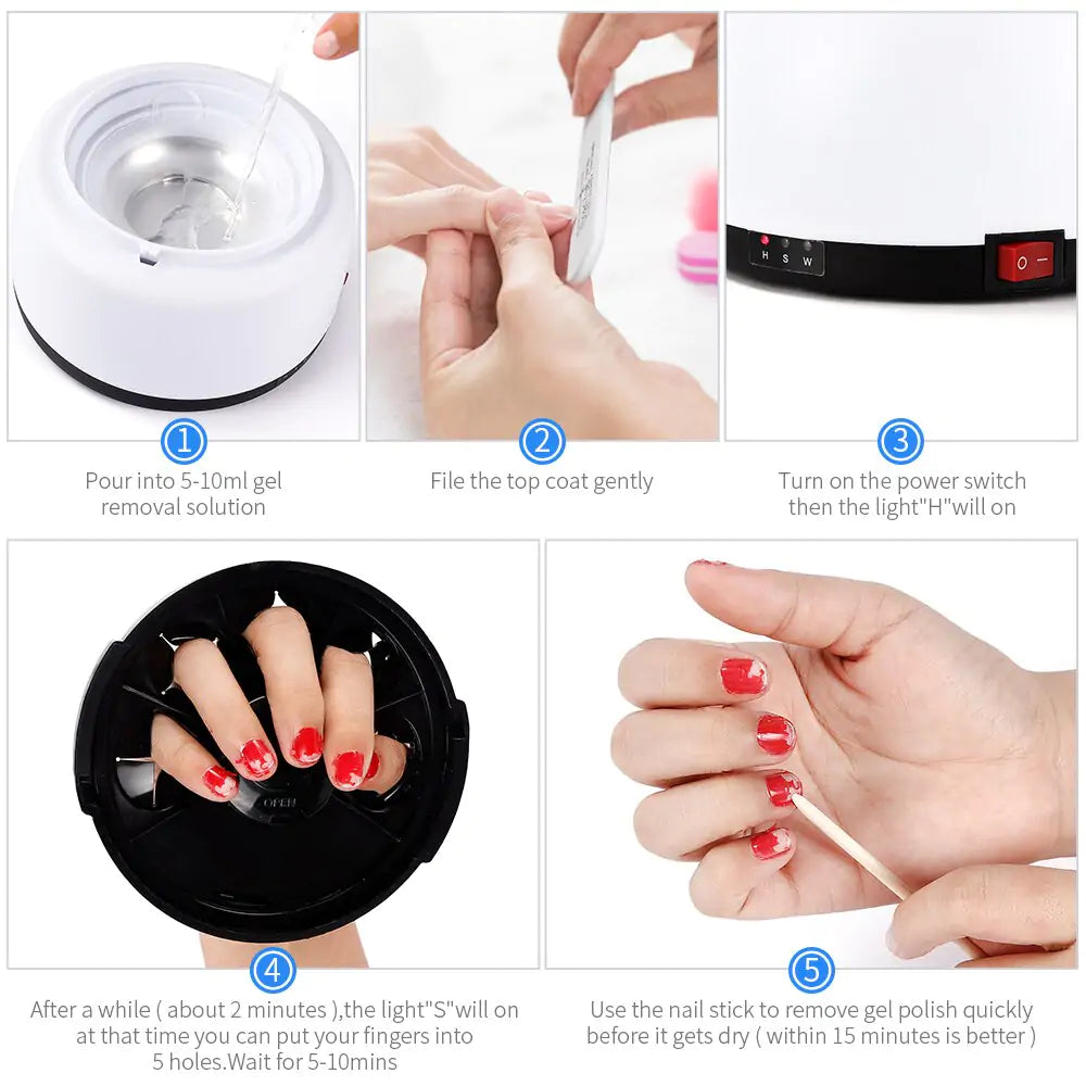 AmoorCare Electric Nail Polish Remover Machine. Electric nail polish remover machine for removing regular and gel polish at home. Provides safe and gentle removal for beautiful nails.