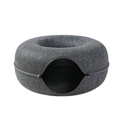 Large, cozy cat tunnel bed by AmoorPet. Features a spacious tunnel for playing and a soft, washable bed for relaxing. Sturdy zipper for easy access and cleaning.