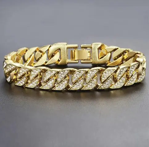 AmoorWear Miami Gold Curb Cuban Bracelet. Gold curb cuban link bracelet for men. Classic and bold statement piece to elevate streetwear style.