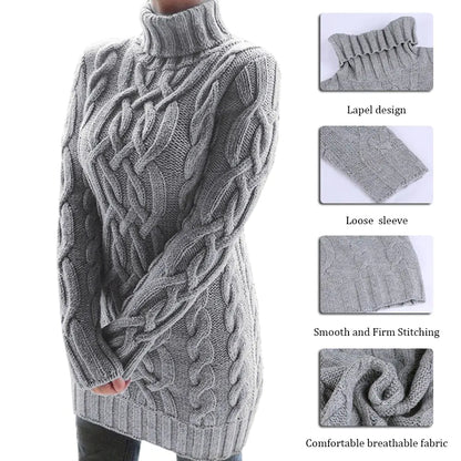 AmoorFemme Winter Crochet Long Sweater Turtleneck Twist Knitted
