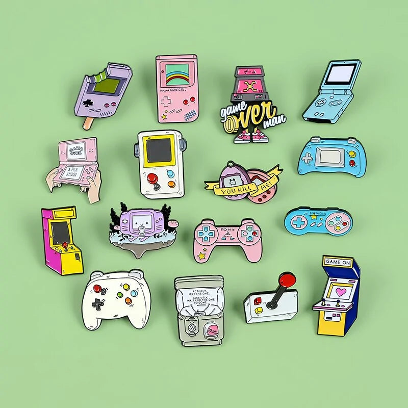 AmoorCity Retro Arcade Game Enamel Pins. Collection of enamel lapel pins featuring classic video game characters and logos. Perfect for gamers of all ages who love retro arcade nostalgia