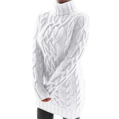 AmoorFemme Winter Crochet Long Sweater Turtleneck Twist Knitted