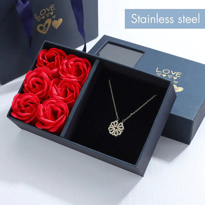 AmoorCity Rose Gift Box - Gift for Her, Mothers Day, Crystal Heart Necklace. Gift box containing preserved roses and a crystal heart necklace. Perfect gift for women for Mother's Day, birthdays, anniversaries or any occasion.