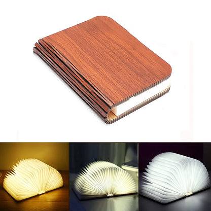 AmoorCity LED Book Night Light: خشبي، قابل لإعادة الشحن عبر USB، قابل للطي