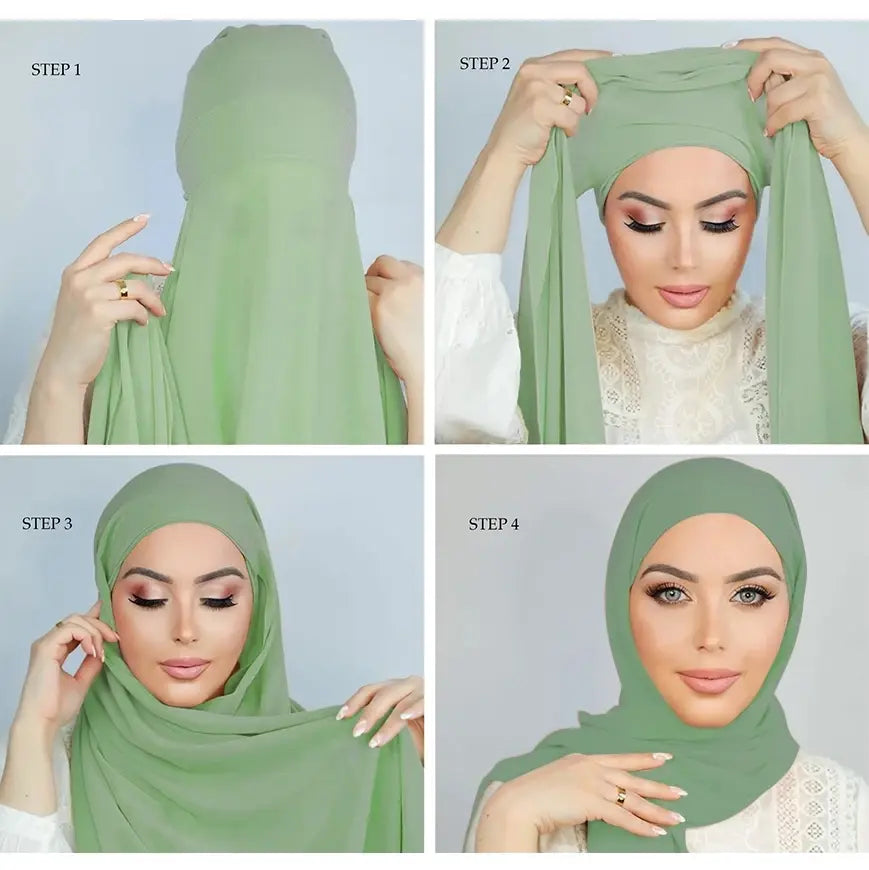 Solid color Green underscarf hijab cap by AmoorFemme. Made from breathable for comfort.