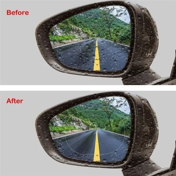 AmoorCity Rainproof Car Mirror Window Sticker. Improves visibility in rainy conditions by repelling water from the car mirror. Easy to apply and long-lasting.