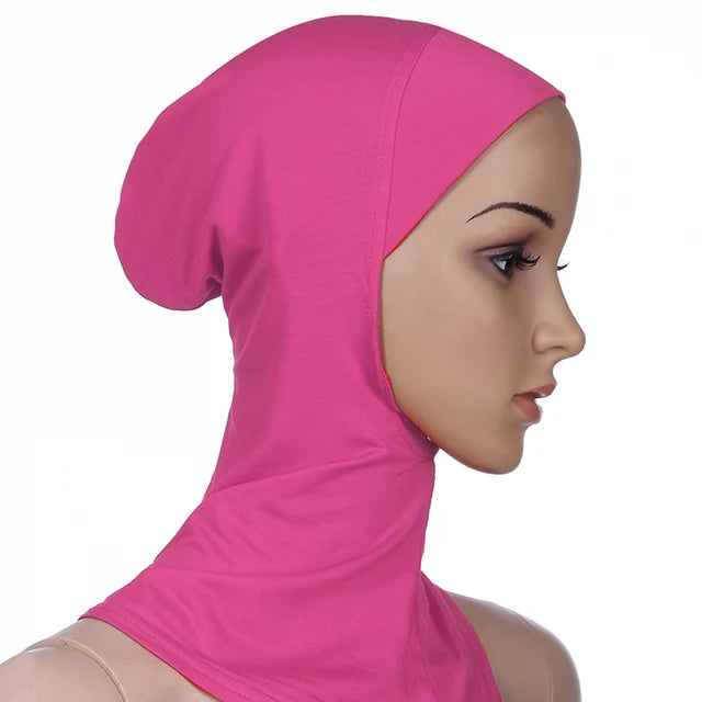 Breathable athletic underscarf hijab for women in a Pink by AmoorFemme. Made from sweat-wicking material for comfort during workouts.